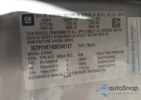 2013 GMC Sierra 1500 Sle from USA, damaged, VIN 3GTP2VE74DG342127